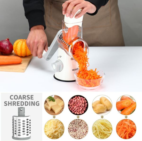 Cambom Rotary Cheese Grater Hand Crank Cheese Shredder for Fresh Cheese, Vegetable, Nuts,Non-slip Suction Base, Free Cleaning Brush Three Blades, Blue - Image 40