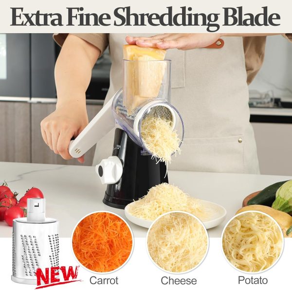 Cambom Rotary Cheese Grater Hand Crank Cheese Shredder for Fresh Cheese, Vegetable, Nuts,Non-slip Suction Base, Free Cleaning Brush Three Blades, Blue - Image 55