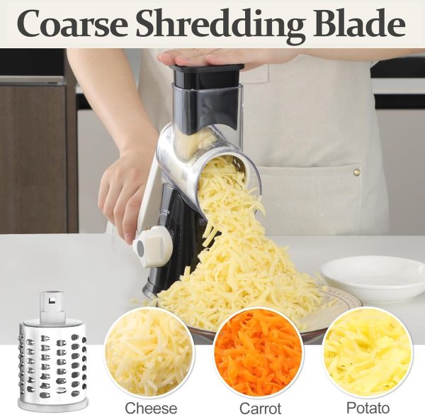 Cambom Rotary Cheese Grater Hand Crank Cheese Shredder for Fresh Cheese, Vegetable, Nuts,Non-slip Suction Base, Free Cleaning Brush Three Blades, Blue - Image 57