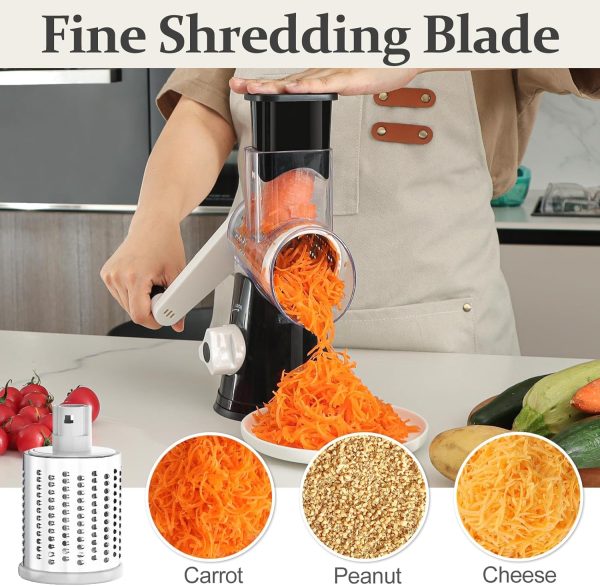 Cambom Rotary Cheese Grater Hand Crank Cheese Shredder for Fresh Cheese, Vegetable, Nuts,Non-slip Suction Base, Free Cleaning Brush Three Blades, Blue - Image 59