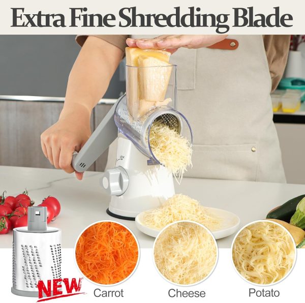 Cambom Rotary Cheese Grater Hand Crank Cheese Shredder for Fresh Cheese, Vegetable, Nuts,Non-slip Suction Base, Free Cleaning Brush Three Blades, Blue - Image 64