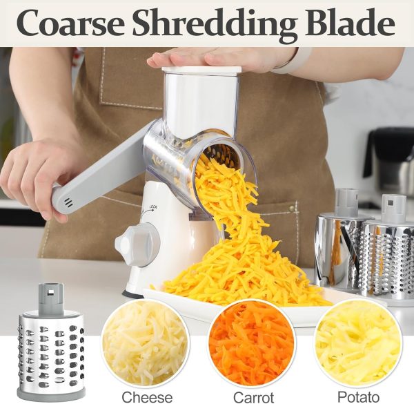 Cambom Rotary Cheese Grater Hand Crank Cheese Shredder for Fresh Cheese, Vegetable, Nuts,Non-slip Suction Base, Free Cleaning Brush Three Blades, Blue - Image 66