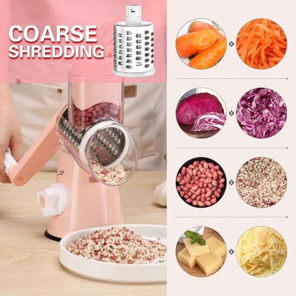 Cambom Rotary Cheese Grater Hand Crank Cheese Shredder for Fresh Cheese, Vegetable, Nuts,Non-slip Suction Base, Free Cleaning Brush Three Blades, Blue - Image 73