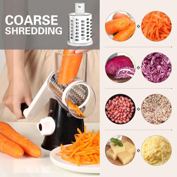 Cambom Rotary Cheese Grater Hand Crank Cheese Shredder for Fresh Cheese, Vegetable, Nuts,Non-slip Suction Base, Free Cleaning Brush Three Blades, Blue - Image 90