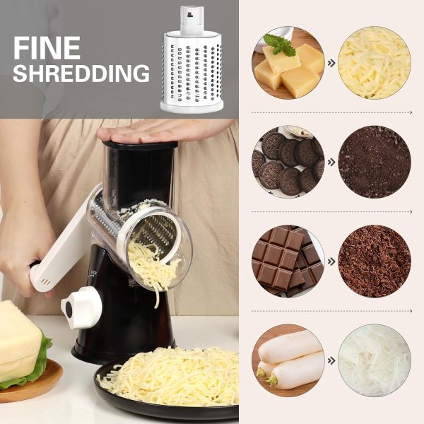 Cambom Rotary Cheese Grater Hand Crank Cheese Shredder for Fresh Cheese, Vegetable, Nuts,Non-slip Suction Base, Free Cleaning Brush Three Blades, Blue - Image 92