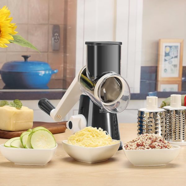 Cambom Rotary Cheese Grater Hand Crank Cheese Shredder for Fresh Cheese, Vegetable, Nuts,Non-slip Suction Base, Free Cleaning Brush Three Blades, Blue - Image 95