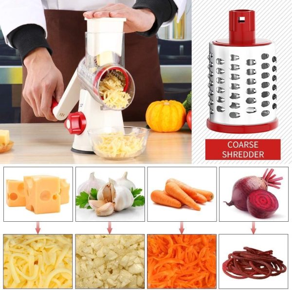 Cambom Rotary Cheese Grater Hand Crank Cheese Shredder for Fresh Cheese, Vegetable, Nuts,Non-slip Suction Base, Free Cleaning Brush Three Blades, Blue - Image 98