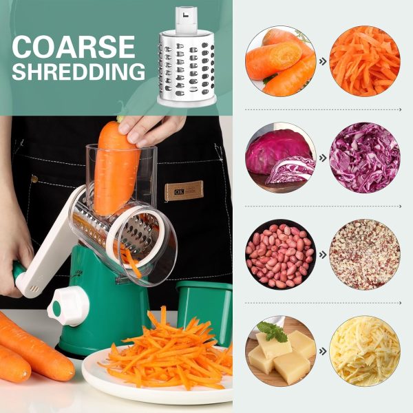 Cambom Rotary Cheese Grater Hand Crank Cheese Shredder for Fresh Cheese, Vegetable, Nuts,Non-slip Suction Base, Free Cleaning Brush Three Blades, Blue - Image 106