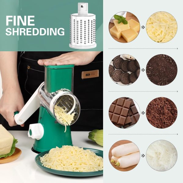 Cambom Rotary Cheese Grater Hand Crank Cheese Shredder for Fresh Cheese, Vegetable, Nuts,Non-slip Suction Base, Free Cleaning Brush Three Blades, Blue - Image 108