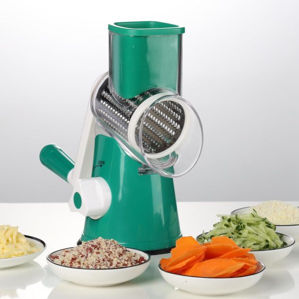 Cambom Rotary Cheese Grater Hand Crank Cheese Shredder for Fresh Cheese, Vegetable, Nuts,Non-slip Suction Base, Free Cleaning Brush Three Blades, Blue - Image 110