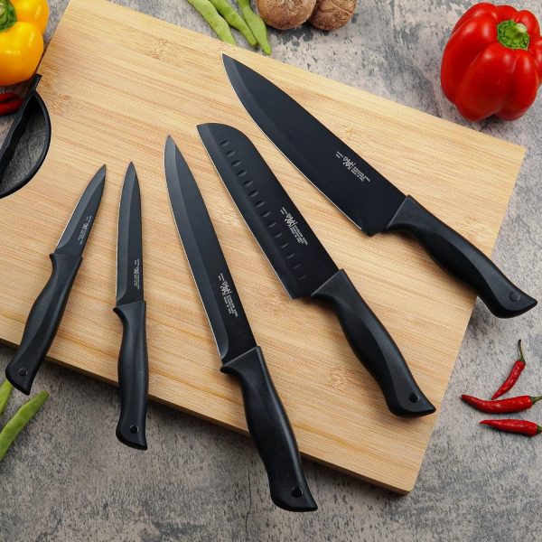 Knife Set, HUNTER.DUAL 15 Pcs Kitchen Knife Set with Block Self Sharpening, Dishwasher Safe, Anti-slip Handle, Black - Image 8