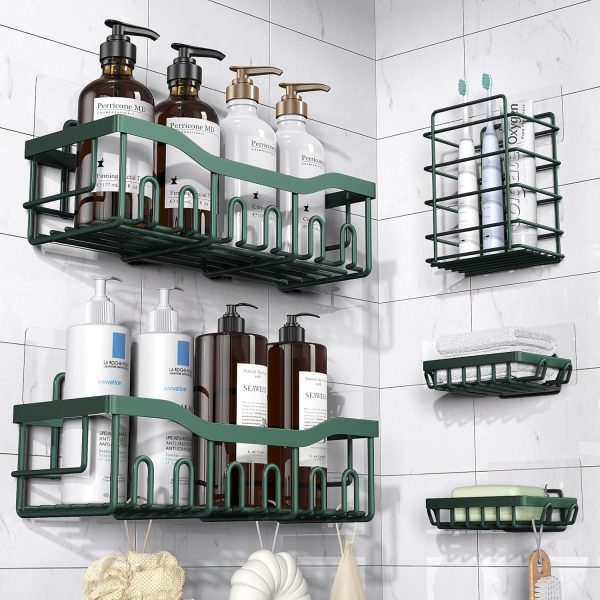 Adhesive Shower Caddy, 5 Pack Rustproof Stainless Steel Bath Organizers With Large Capacity, No Drilling Shelves for Bathroom Storage & Home Decor - Image 15