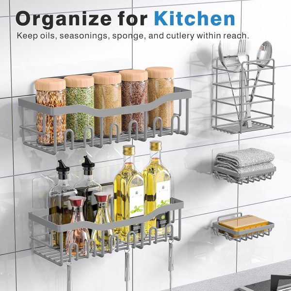 Adhesive Shower Caddy, 5 Pack Rustproof Stainless Steel Bath Organizers With Large Capacity, No Drilling Shelves for Bathroom Storage & Home Decor - Image 40