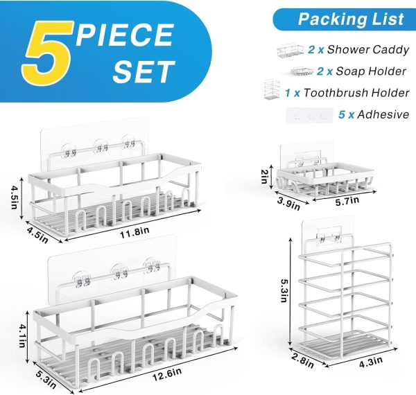 Adhesive Shower Caddy, 5 Pack Rustproof Stainless Steel Bath Organizers With Large Capacity, No Drilling Shelves for Bathroom Storage & Home Decor - Image 55