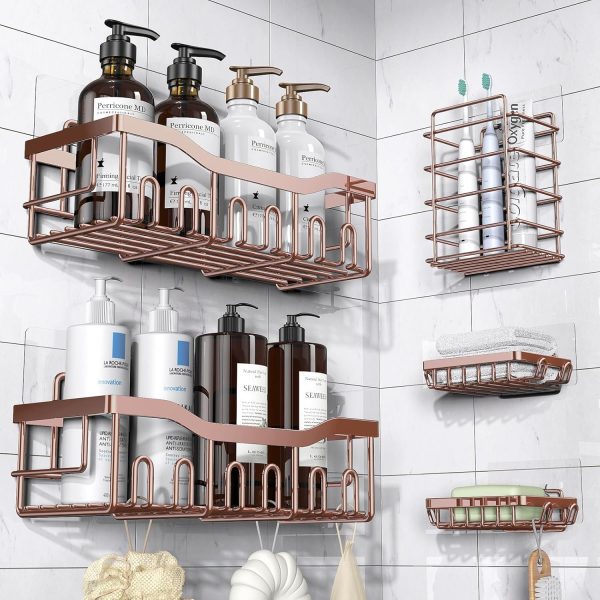 Adhesive Shower Caddy, 5 Pack Rustproof Stainless Steel Bath Organizers With Large Capacity, No Drilling Shelves for Bathroom Storage & Home Decor - Image 63