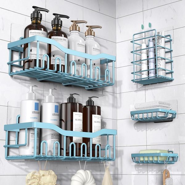 Adhesive Shower Caddy, 5 Pack Rustproof Stainless Steel Bath Organizers With Large Capacity, No Drilling Shelves for Bathroom Storage & Home Decor - Image 77