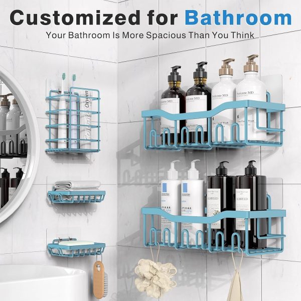 Adhesive Shower Caddy, 5 Pack Rustproof Stainless Steel Bath Organizers With Large Capacity, No Drilling Shelves for Bathroom Storage & Home Decor - Image 78