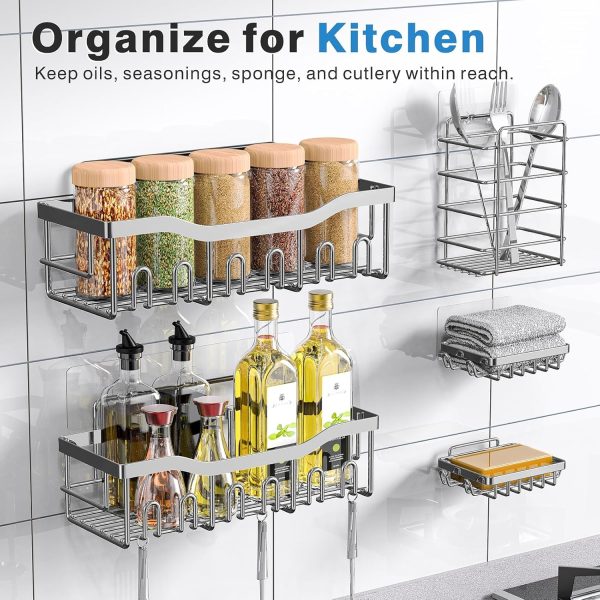 Adhesive Shower Caddy, 5 Pack Rustproof Stainless Steel Bath Organizers With Large Capacity, No Drilling Shelves for Bathroom Storage & Home Decor - Image 89