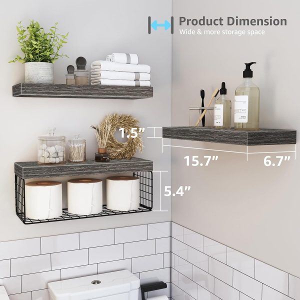 QEEIG Bathroom Shelves Over Toilet Wall Mounted Floating Shelves Farmhouse Shelf Toilet Paper Storage Small 16 inch Set of 3, Rustic Brown (019-BN3) - Image 22