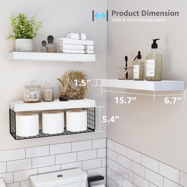 QEEIG Bathroom Shelves Over Toilet Wall Mounted Floating Shelves Farmhouse Shelf Toilet Paper Storage Small 16 inch Set of 3, Rustic Brown (019-BN3) - Image 38