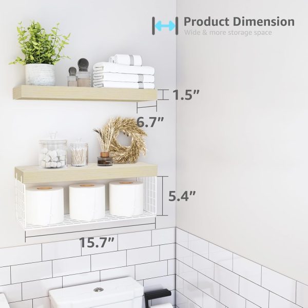 QEEIG Bathroom Shelves Over Toilet Wall Mounted Floating Shelves Farmhouse Shelf Toilet Paper Storage Small 16 inch Set of 3, Rustic Brown (019-BN3) - Image 59