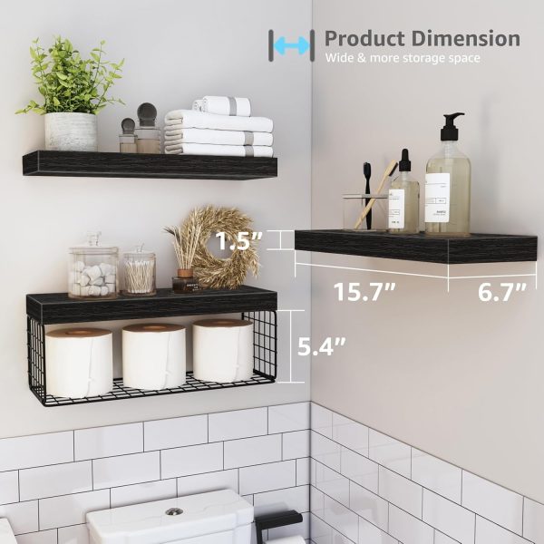 QEEIG Bathroom Shelves Over Toilet Wall Mounted Floating Shelves Farmhouse Shelf Toilet Paper Storage Small 16 inch Set of 3, Rustic Brown (019-BN3) - Image 67