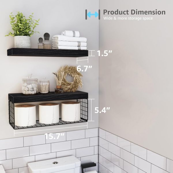 QEEIG Bathroom Shelves Over Toilet Wall Mounted Floating Shelves Farmhouse Shelf Toilet Paper Storage Small 16 inch Set of 3, Rustic Brown (019-BN3) - Image 75