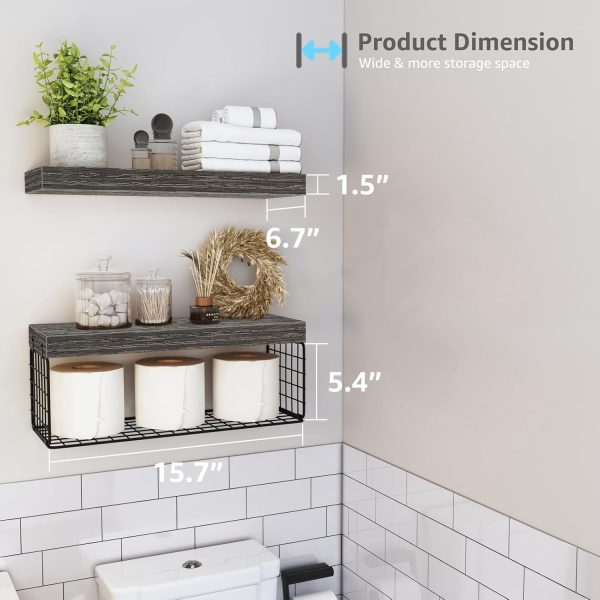 QEEIG Bathroom Shelves Over Toilet Wall Mounted Floating Shelves Farmhouse Shelf Toilet Paper Storage Small 16 inch Set of 3, Rustic Brown (019-BN3) - Image 81