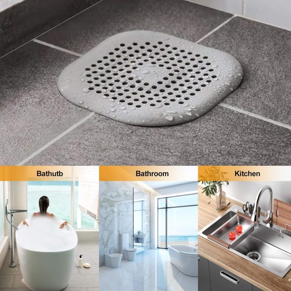 Hair Drain Catcher,Square Drain Cover for Shower Silicone Hair Stopper with Suction Cup,Easy to Install Suit for Bathroom,Bathtub,Kitchen 2 Pack (Sliver Grey) - Image 7