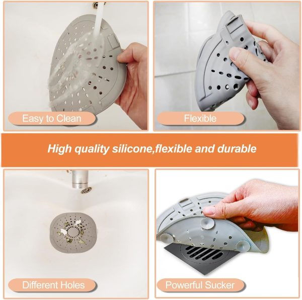 Hair Drain Catcher,Square Drain Cover for Shower Silicone Hair Stopper with Suction Cup,Easy to Install Suit for Bathroom,Bathtub,Kitchen 2 Pack (Sliver Grey) - Image 20