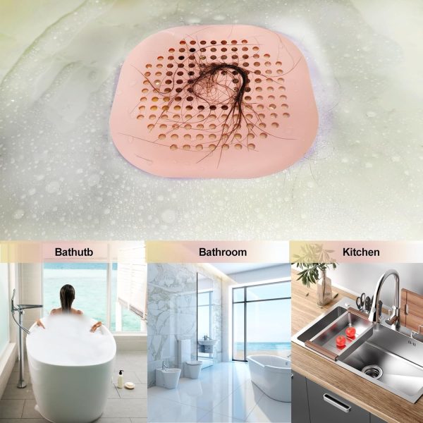 Hair Drain Catcher,Square Drain Cover for Shower Silicone Hair Stopper with Suction Cup,Easy to Install Suit for Bathroom,Bathtub,Kitchen 2 Pack (Sliver Grey) - Image 71