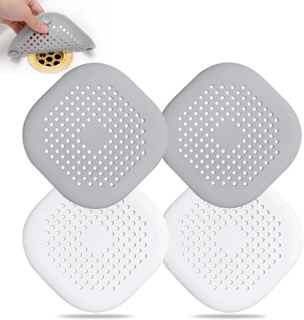 Hair Drain Catcher,Square Drain Cover for Shower Silicone Hair Stopper with Suction Cup,Easy to Install Suit for Bathroom,Bathtub,Kitchen 2 Pack (Sliver Grey) - Image 91