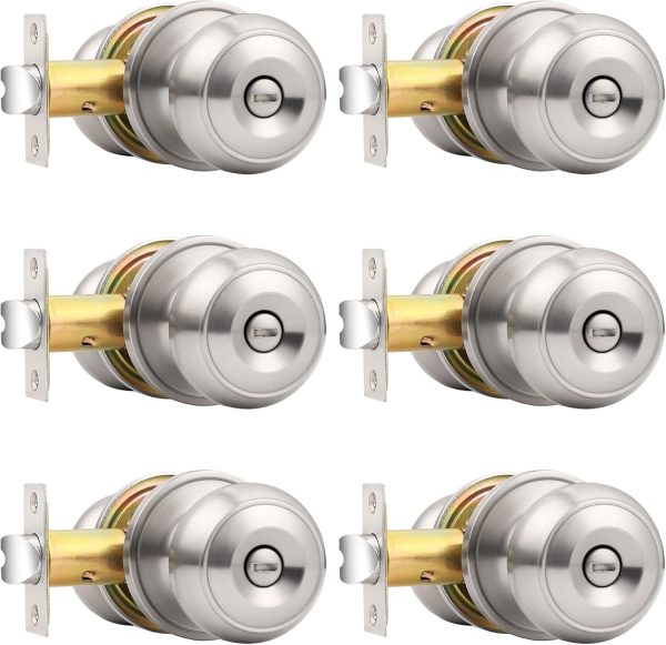 Probrico Privacy Interior Door Knobs Bed and Bath Handles Keyless Sain Nickel Locksets, 6 Pack