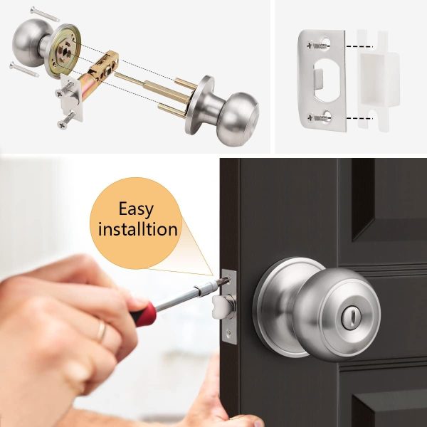 Probrico Privacy Interior Door Knobs Bed and Bath Handles Keyless Sain Nickel Locksets, 6 Pack - Image 7