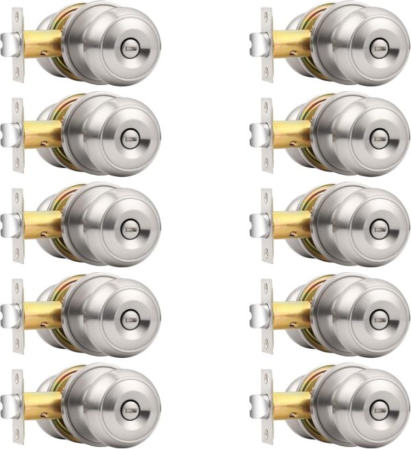 Probrico Privacy Interior Door Knobs Bed and Bath Handles Keyless Sain Nickel Locksets, 6 Pack - Image 16