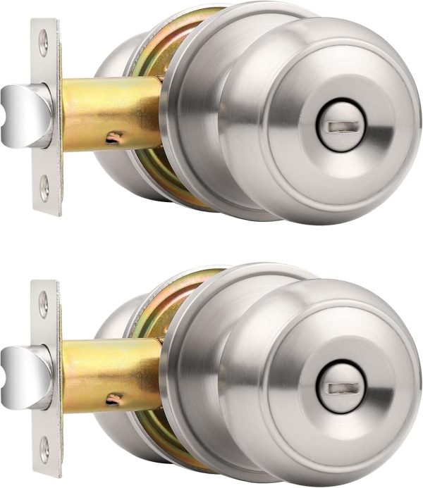 Probrico Privacy Interior Door Knobs Bed and Bath Handles Keyless Sain Nickel Locksets, 6 Pack - Image 17