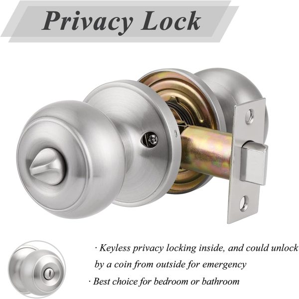 Probrico Privacy Interior Door Knobs Bed and Bath Handles Keyless Sain Nickel Locksets, 6 Pack - Image 18