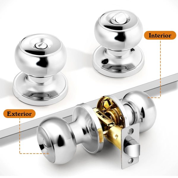 Probrico Privacy Interior Door Knobs Bed and Bath Handles Keyless Sain Nickel Locksets, 6 Pack - Image 28