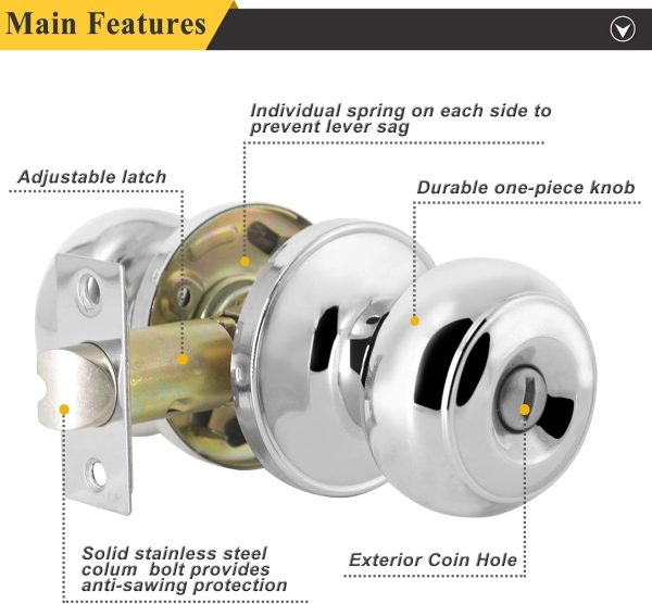 Probrico Privacy Interior Door Knobs Bed and Bath Handles Keyless Sain Nickel Locksets, 6 Pack - Image 29