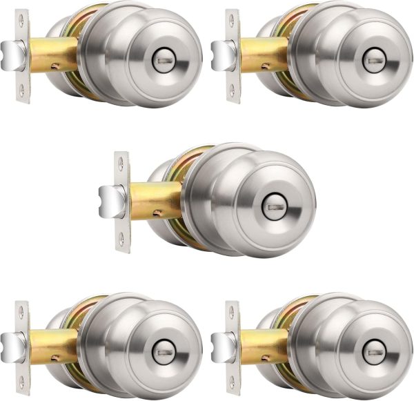 Probrico Privacy Interior Door Knobs Bed and Bath Handles Keyless Sain Nickel Locksets, 6 Pack - Image 50