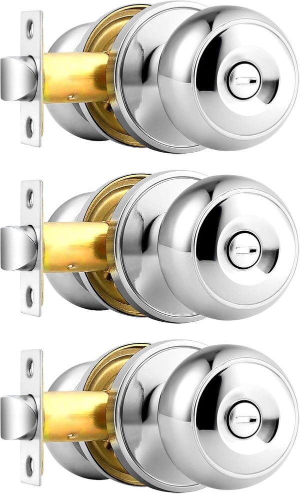 Probrico Privacy Interior Door Knobs Bed and Bath Handles Keyless Sain Nickel Locksets, 6 Pack - Image 72