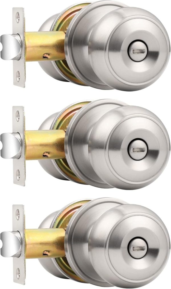 Probrico Privacy Interior Door Knobs Bed and Bath Handles Keyless Sain Nickel Locksets, 6 Pack - Image 74