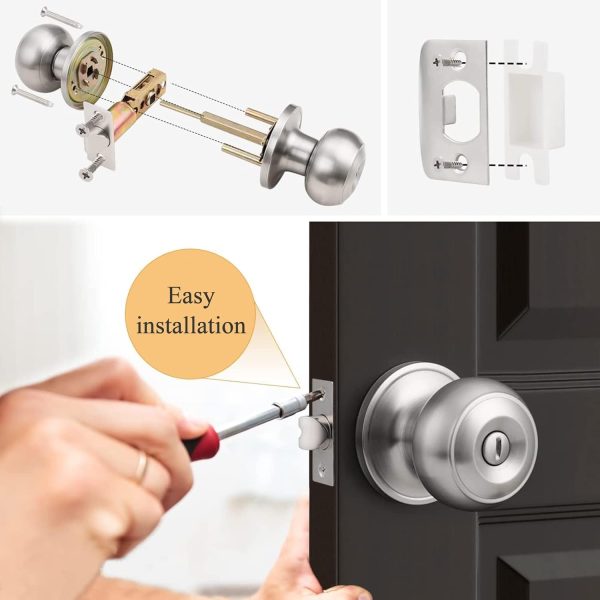 Probrico Privacy Interior Door Knobs Bed and Bath Handles Keyless Sain Nickel Locksets, 6 Pack - Image 75