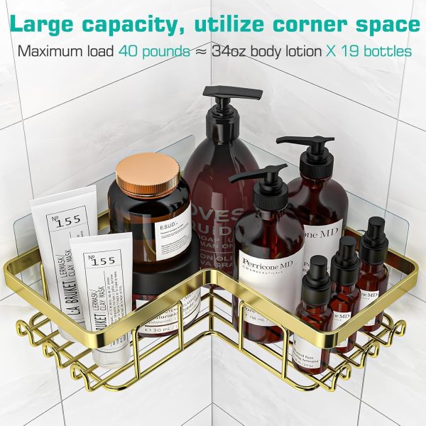 YASONIC Corner Adhesive Shower Caddy, with Soap Holder and 12 Hooks, Rustproof Stainless Steel Bathroom Organizer, No Drilling Wall Mounted Rack, Black, 3-Pack - Image 20