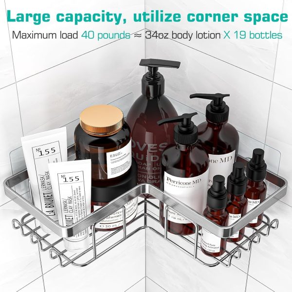 YASONIC Corner Adhesive Shower Caddy, with Soap Holder and 12 Hooks, Rustproof Stainless Steel Bathroom Organizer, No Drilling Wall Mounted Rack, Black, 3-Pack - Image 27