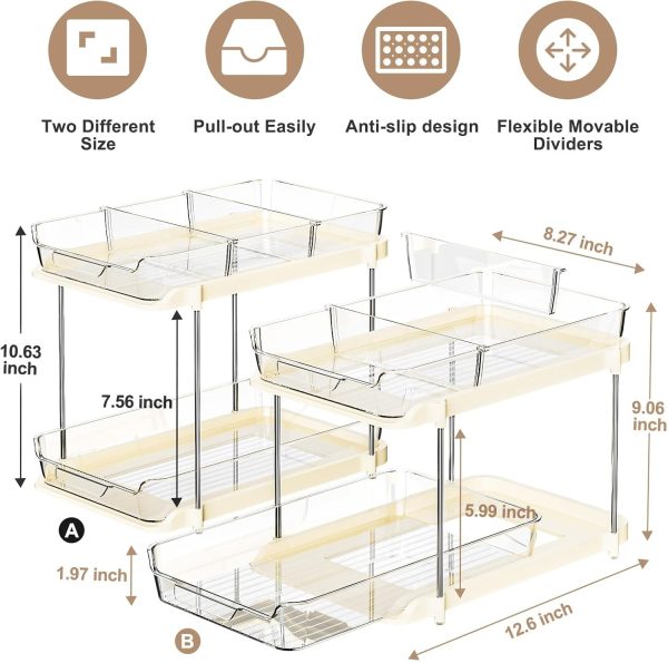 Delamu 2 Sets of 2-Tier Multi-Purpose Bathroom Under Sink Organizers and Storage, Stackable Kitchen Pantry Organization, Pull Out Medicine Cabinet Organizer with 8 Movable Dividers - Image 11