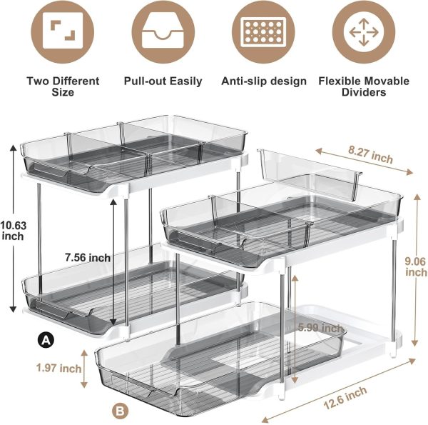 Delamu 2 Sets of 2-Tier Multi-Purpose Bathroom Under Sink Organizers and Storage, Stackable Kitchen Pantry Organization, Pull Out Medicine Cabinet Organizer with 8 Movable Dividers - Image 25