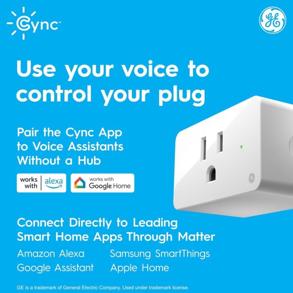 GE CYNC Indoor Smart Plug, Matter Compatible, Bluetooth and Wi-Fi Outlet Socket, Compatible with Alexa and Google Home, Voice Control Outlet (3 Pack) - Image 4