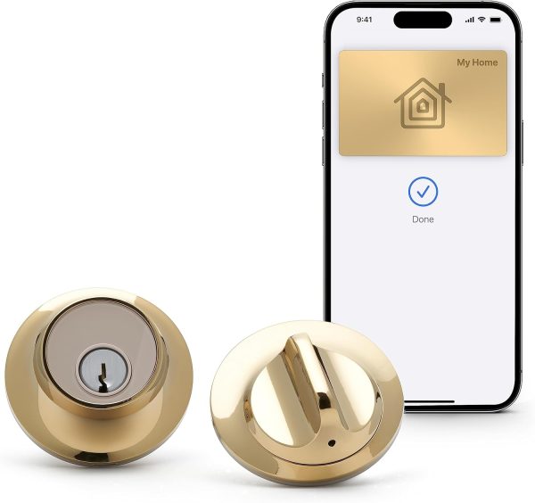 Level Lock+ Smart Lock - World's Smallest Smart Lock plus Apple Home Keys - Level App for iOS & Android - Works with Apple Home (Polished Brass)