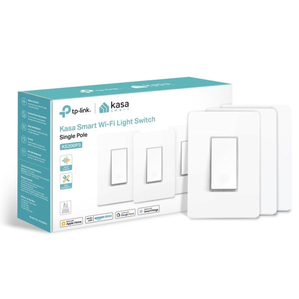 Kasa Apple HomeKit Smart Light Switch KS200P3, Single Pole, Neutral Wire Required, 2.4GHz Wi-Fi Light Switch Works with Siri, Alexa and Google Home, UL Certified, No Hub Required, White, 3-Pack